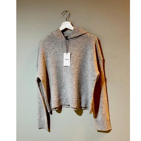 Theory Cashmere Crop Hoodie in Black. - Picture 2 of 4